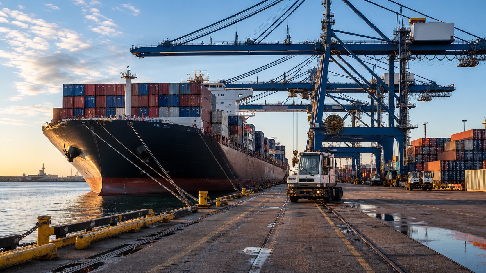 Container vessel and port logistics support